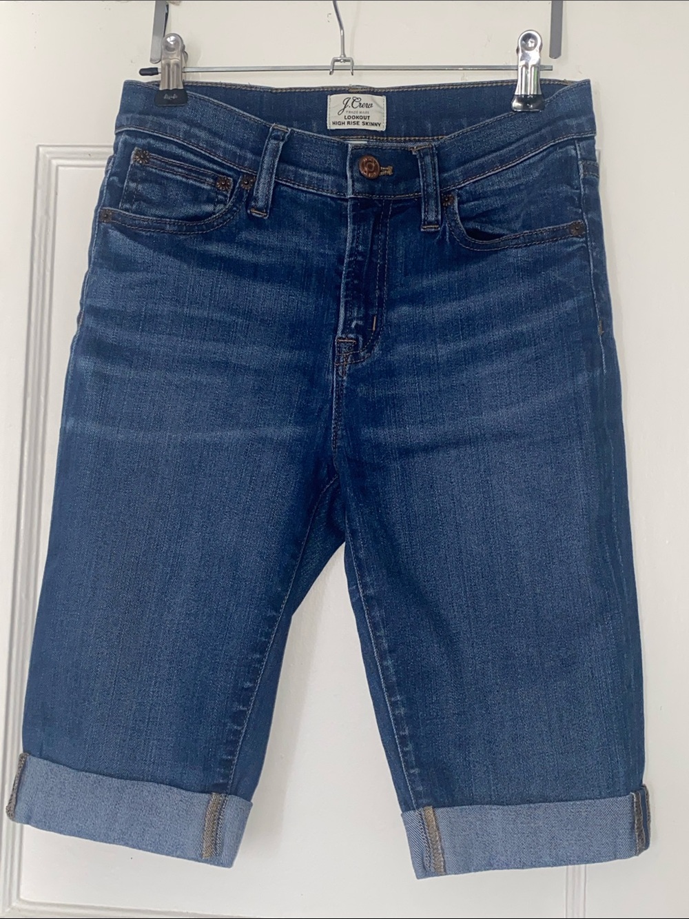 J. Crew Women's Dark Blue Denim Boyfriend Bermuda Shorts Size 25 Stretchy